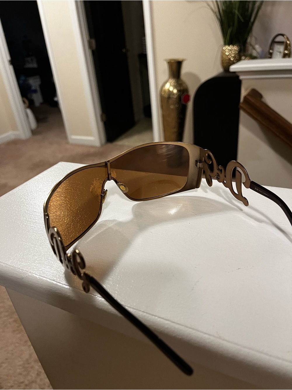 D&G Men’s Gold-Tone Frame Sunglasses with Amber Lenses - Picture 5 of 5